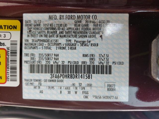 Photo 10 from auction – 2013 FORD FUSION SE with VIN 3FA6P0HR8DR141581