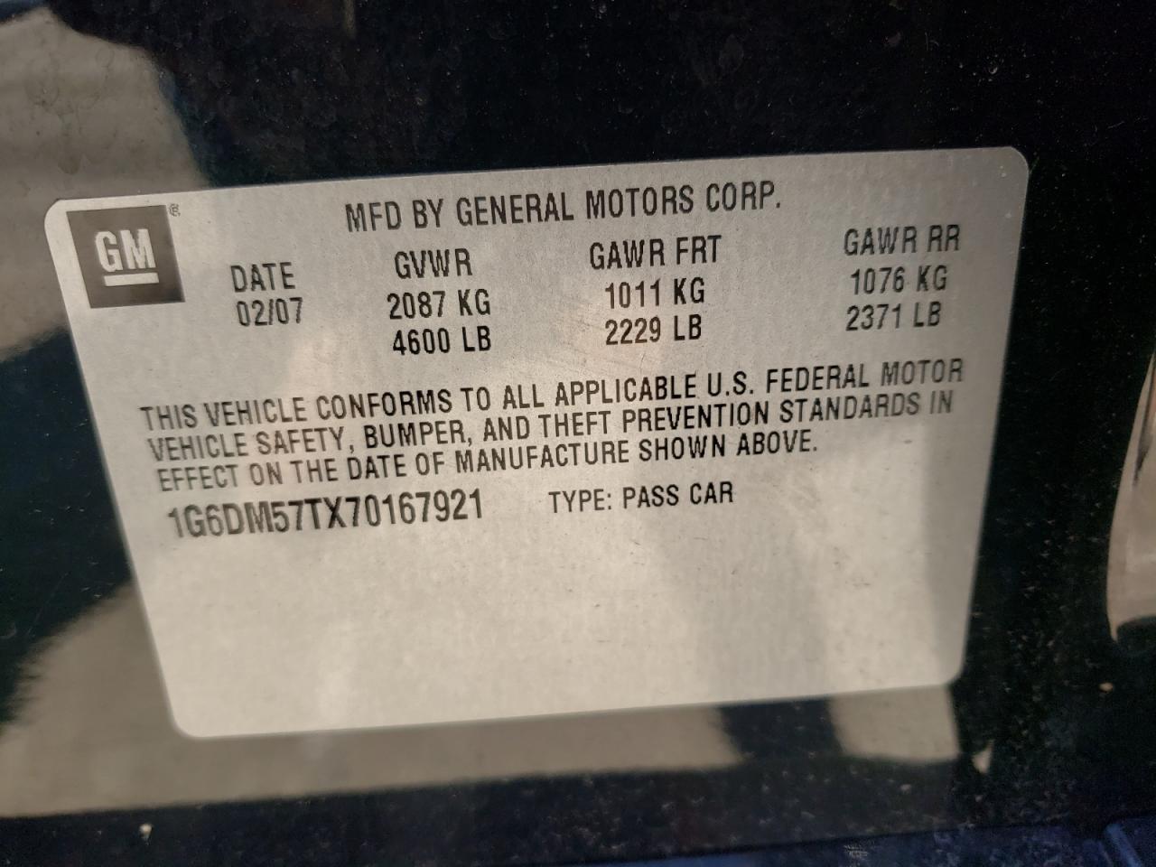 Photo 10 from auction – 2007 CADILLAC CTS with VIN 1G6DM57TX70167921