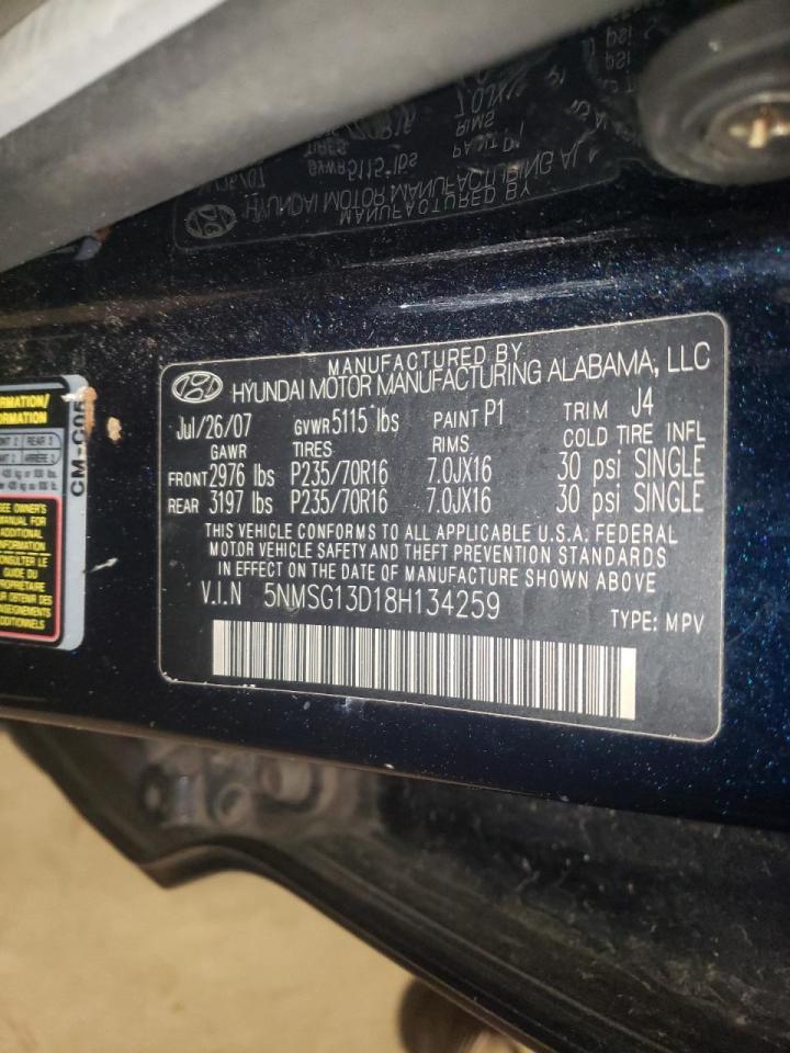 Photo 10 from auction – 2008 HYUNDAI SANTA FE G with VIN 5NMSG13D18H134259