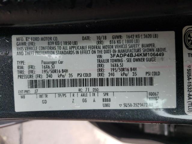 Photo 10 from auction – 2019 FORD FIESTA SE with VIN 3FADP4BJ4KM106449