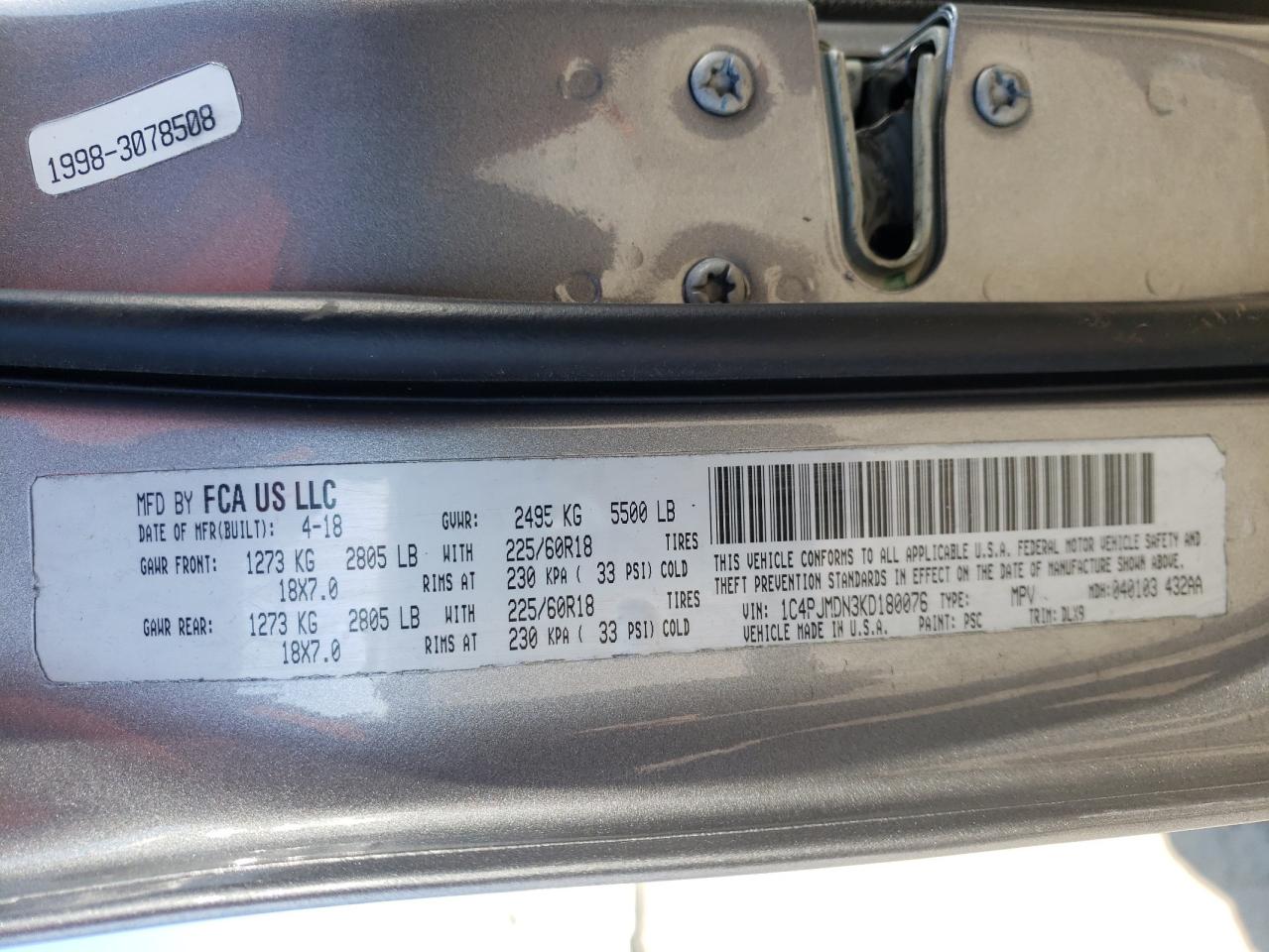 Photo 10 from auction – 2019 JEEP CHEROKEE L with VIN 1C4PJMDN3KD180076