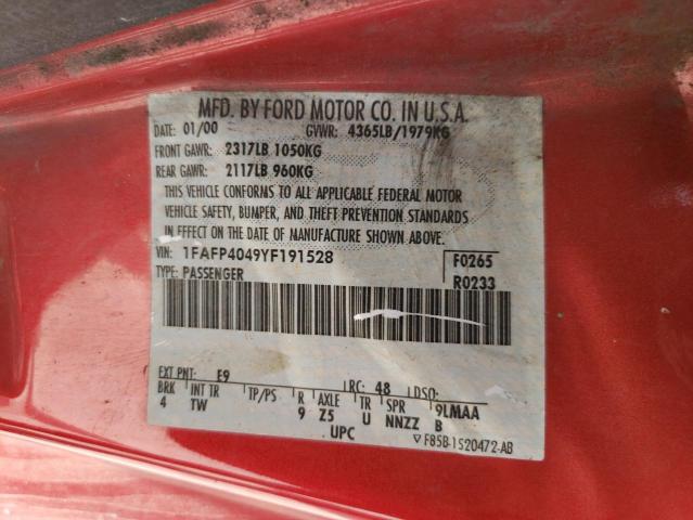 Photo 10 from auction – 2000 FORD MUSTANG with VIN 1FAFP4049YF191528