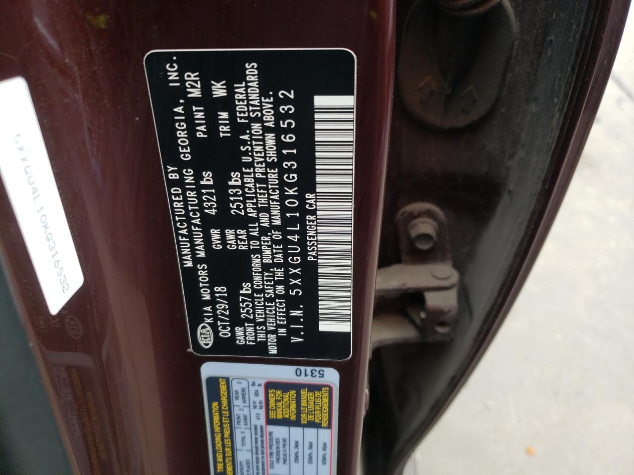 Photo 10 from auction – 2019 KIA OPTIMA EX with VIN 5XXGU4L10KG316532