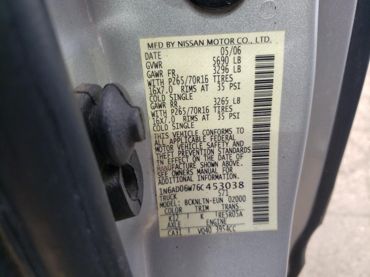 Photo 10 from auction – 2006 NISSAN FRONTIER K with VIN 1N6AD06W76C453038
