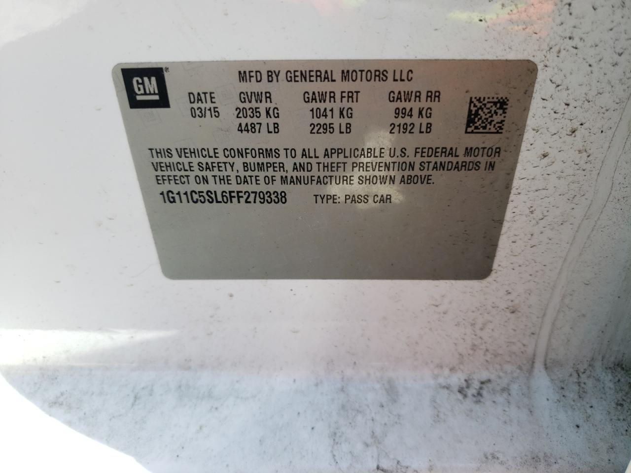 Photo 10 from auction – 2015 CHEVROLET MALIBU 1LT with VIN 1G11C5SL6FF279338