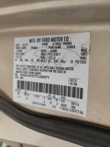 Photo 10 from auction – 2007 MERCURY MOUNTAINEE with VIN 4M2EU47E77UJ20071