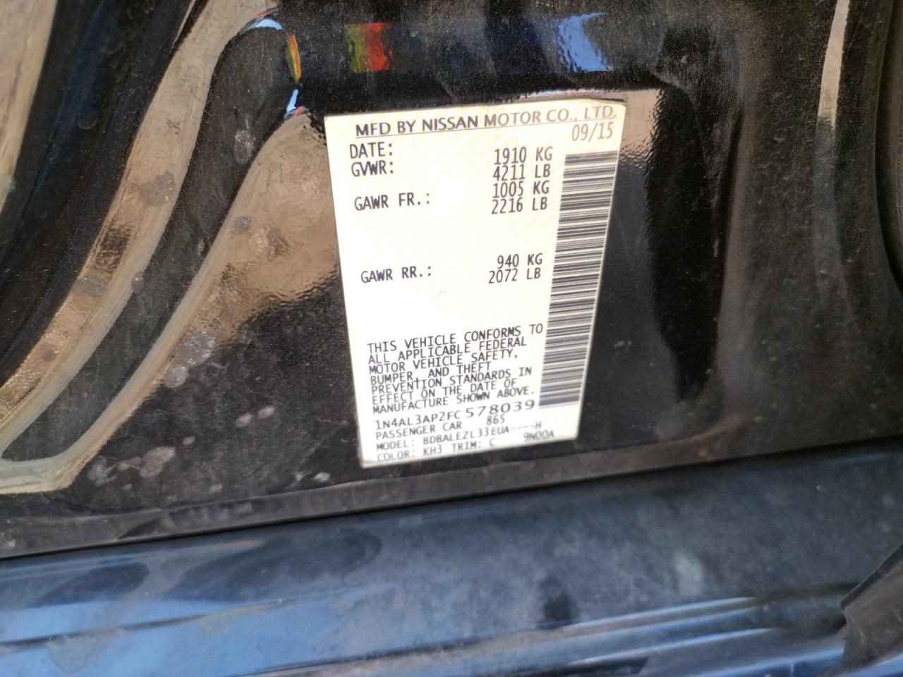 Photo 10 from auction – 2015 NISSAN ALTIMA 2.5 with VIN 1N4AL3AP2FC578039