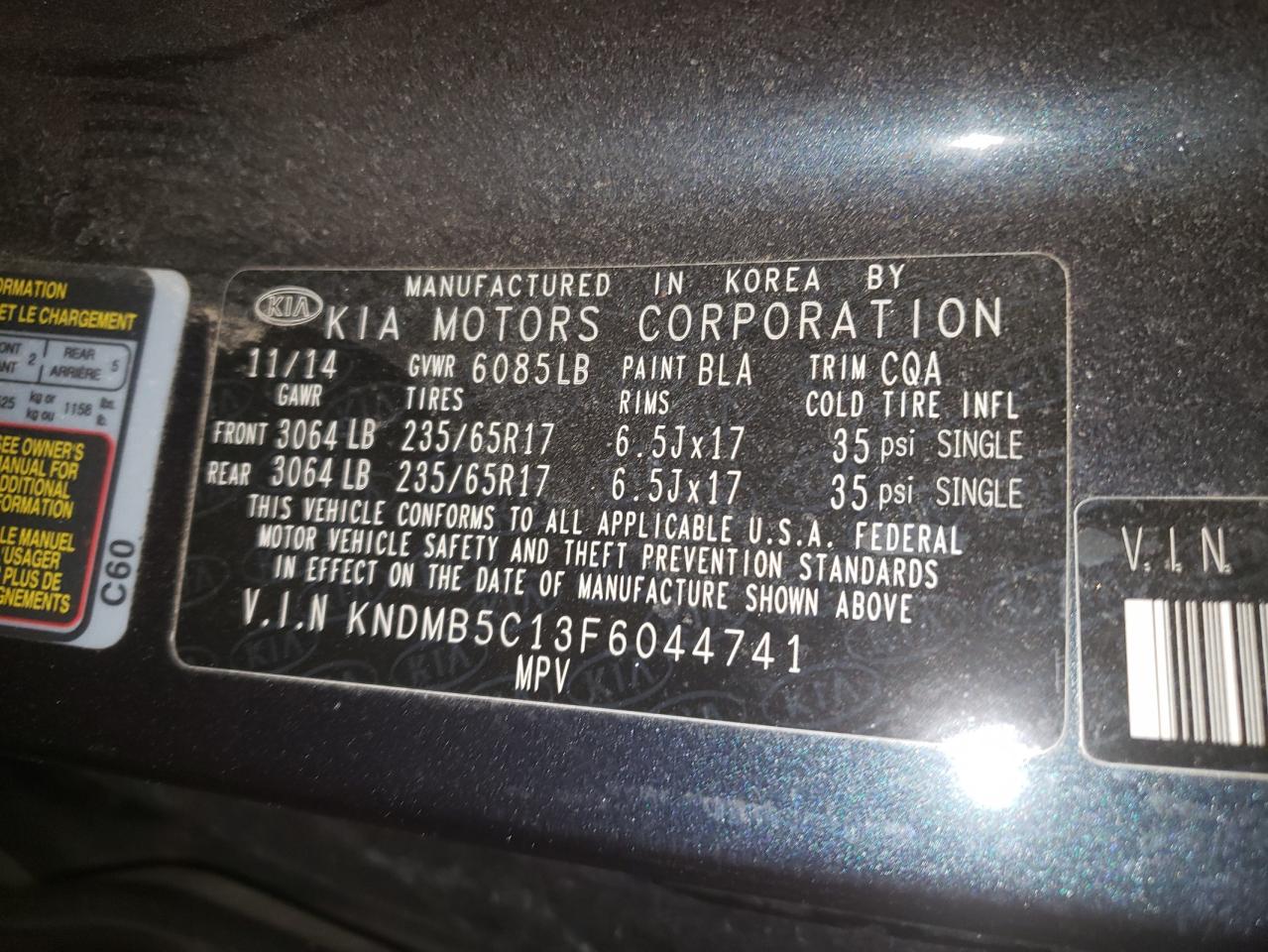Photo 10 from auction – 2015 KIA SEDONA LX with VIN KNDMB5C13F6044741
