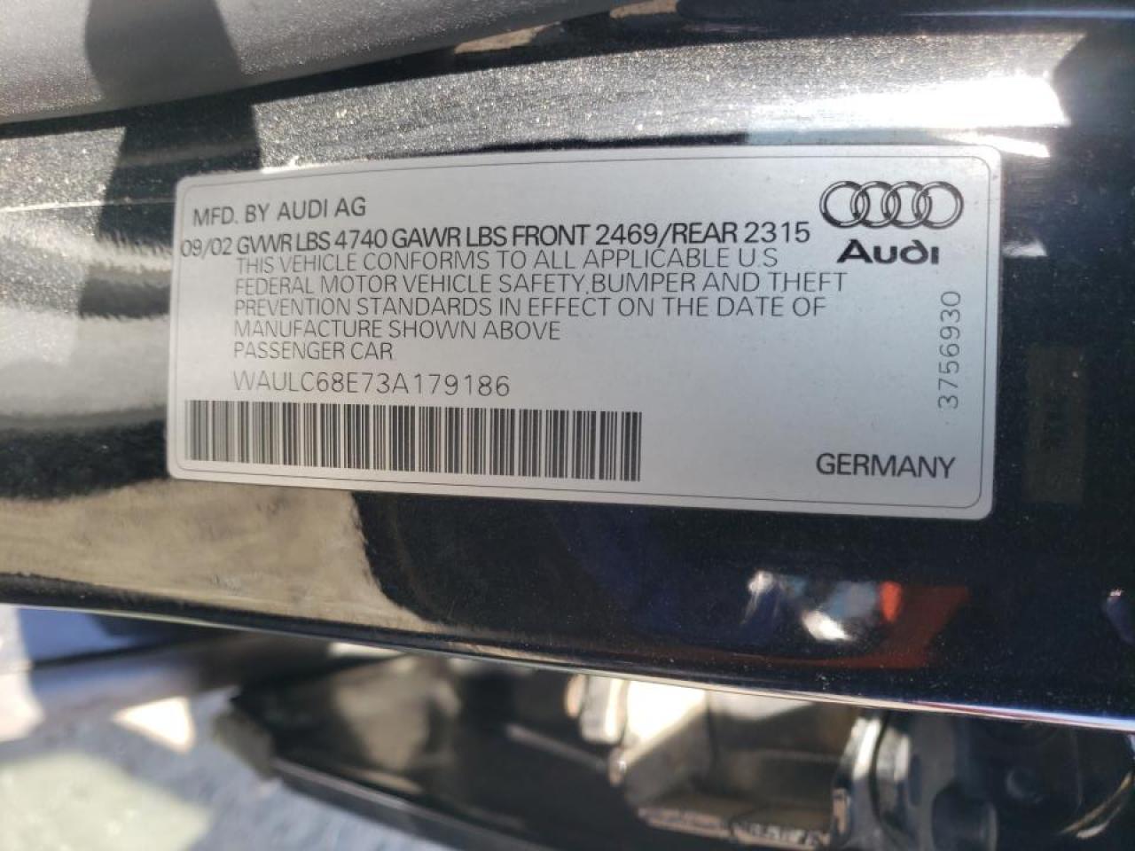 Photo 10 from auction – 2003 AUDI A8 QUATTRO with VIN WAULC68E73A179186