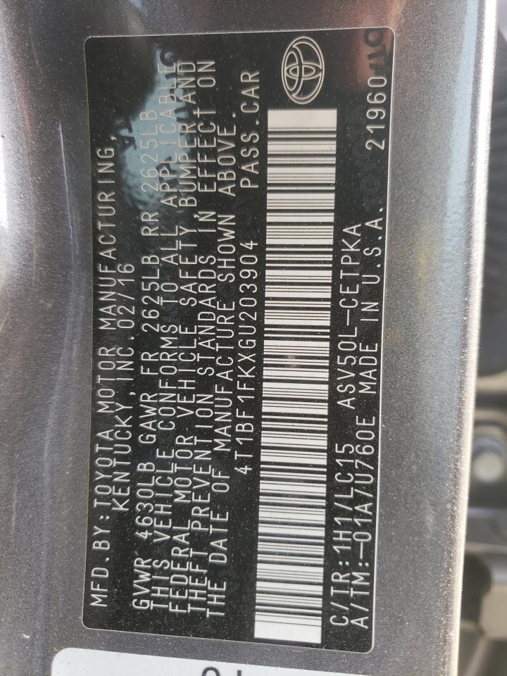 Photo 10 from auction – 2016 TOYOTA CAMRY LE with VIN 4T1BF1FKXGU203904