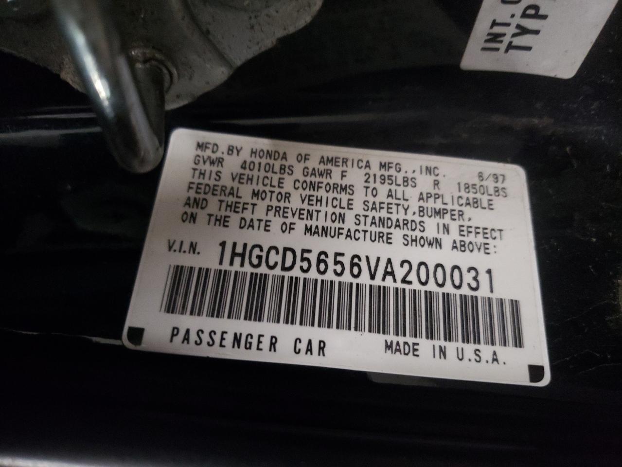 Zdjęcie 10 z aukcji – 1997 HONDA ACCORD EX z VIN 1HGCD5656VA200031