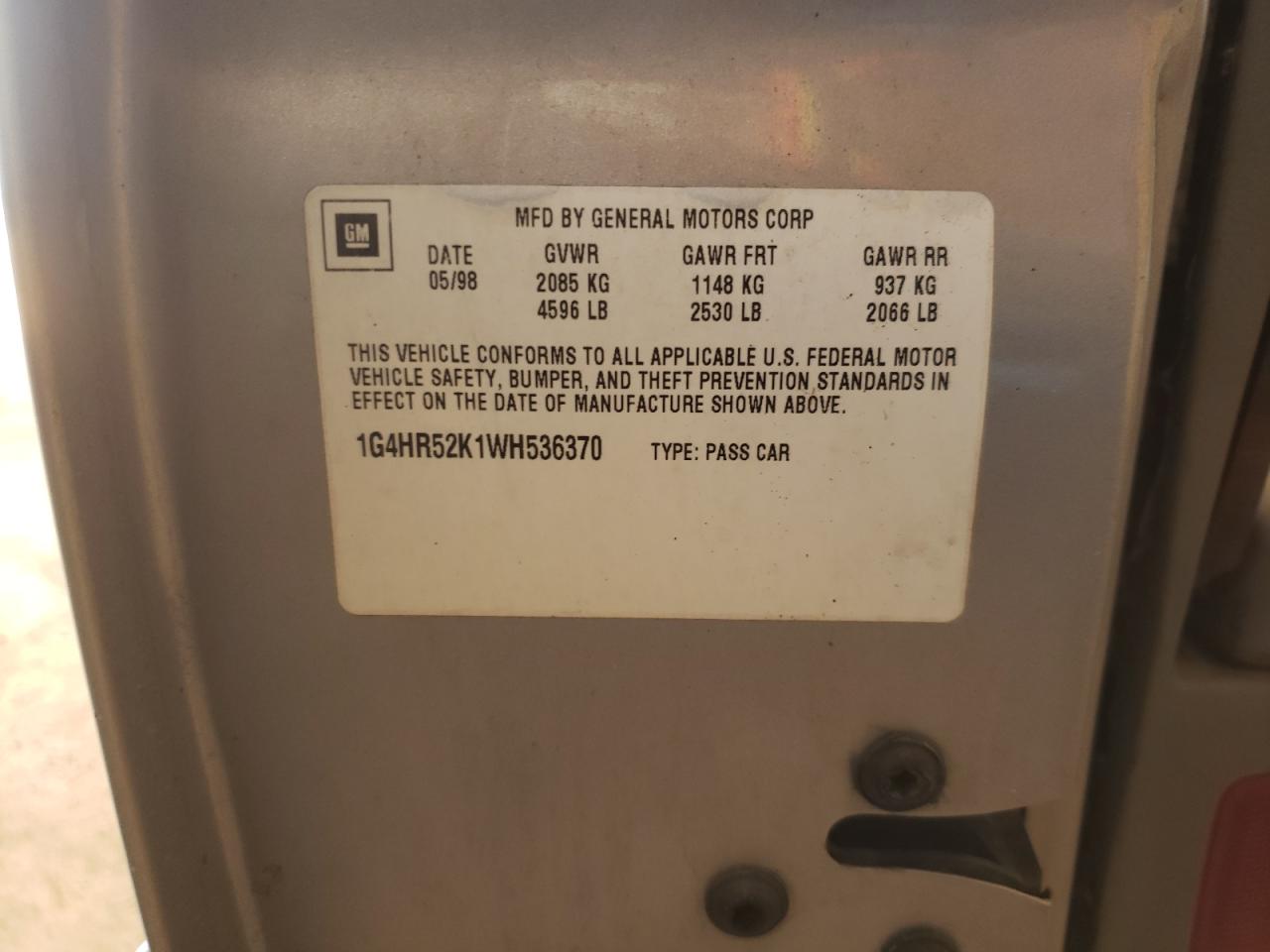 Photo 10 from auction – 1998 BUICK LESABRE LI with VIN 1G4HR52K1WH536370