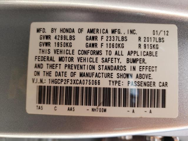 Photo 10 from auction – 2012 HONDA ACCORD LX with VIN 1HGCP2F3XCA075066