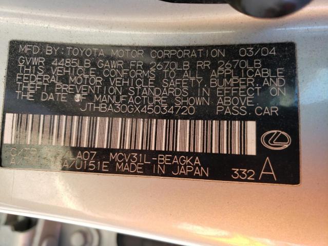 Photo 10 from auction – 2004 LEXUS ES 330 with VIN JTHBA30GX45034720