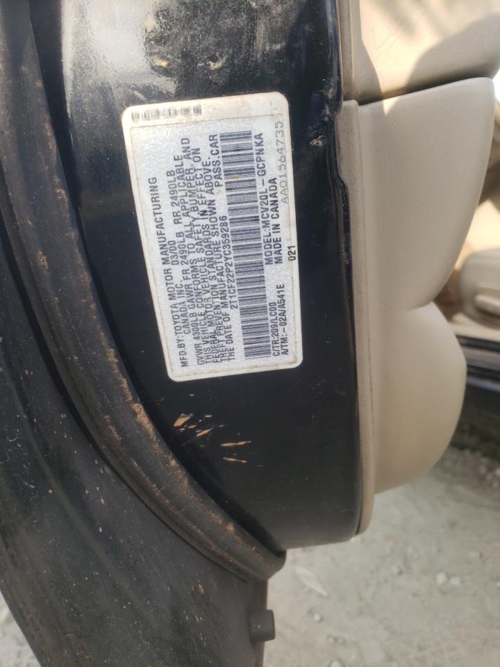 Photo 10 from auction – 2000 TOYOTA CAMRY SOLA with VIN 2T1CF22P2YC359286