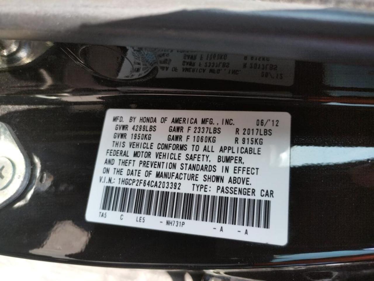 Photo 10 from auction – 2012 HONDA ACCORD SE with VIN 1HGCP2F64CA203392