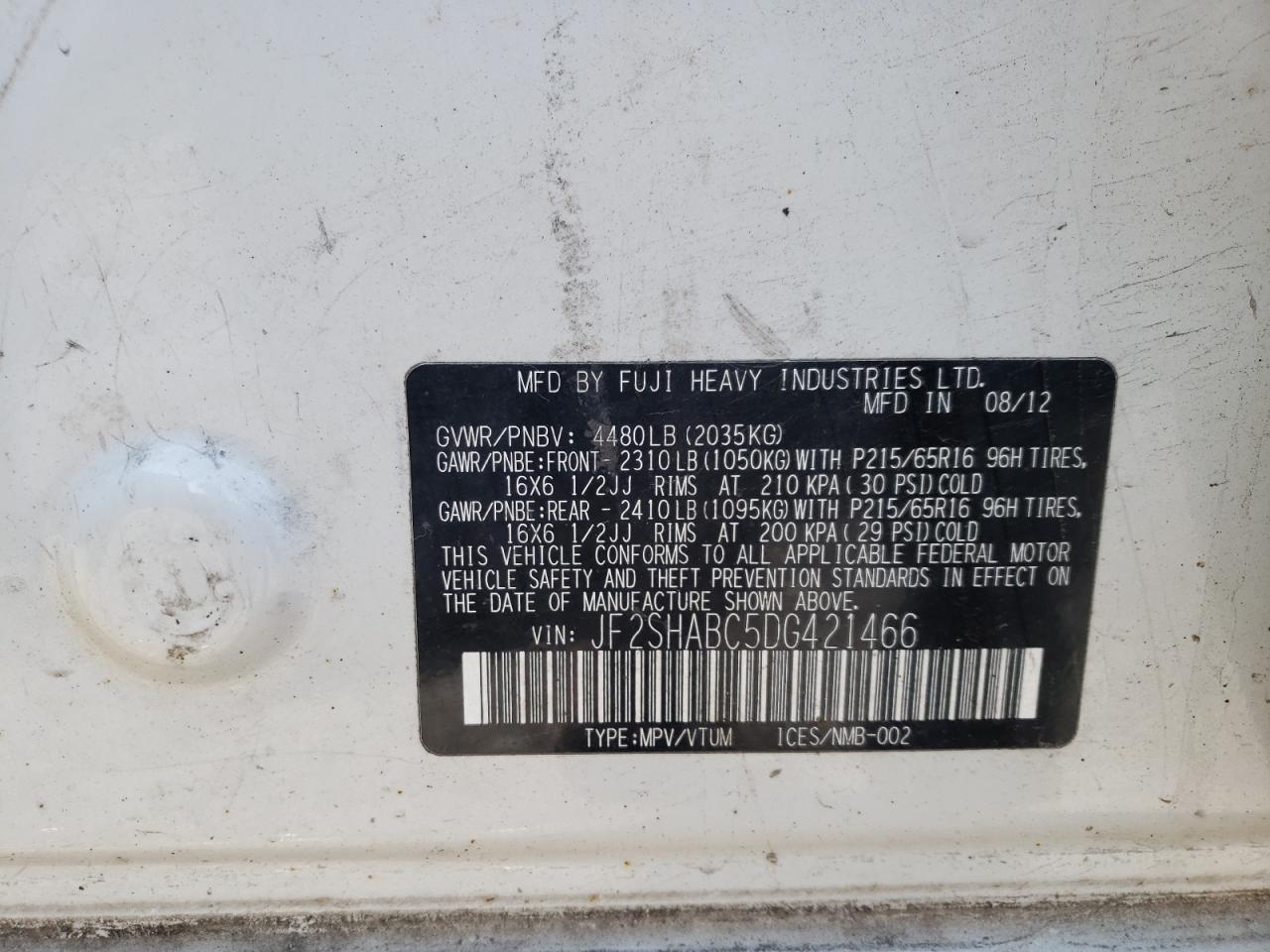 Photo 10 from auction – 2013 SUBARU FORESTER 2 with VIN JF2SHABC5DG421466