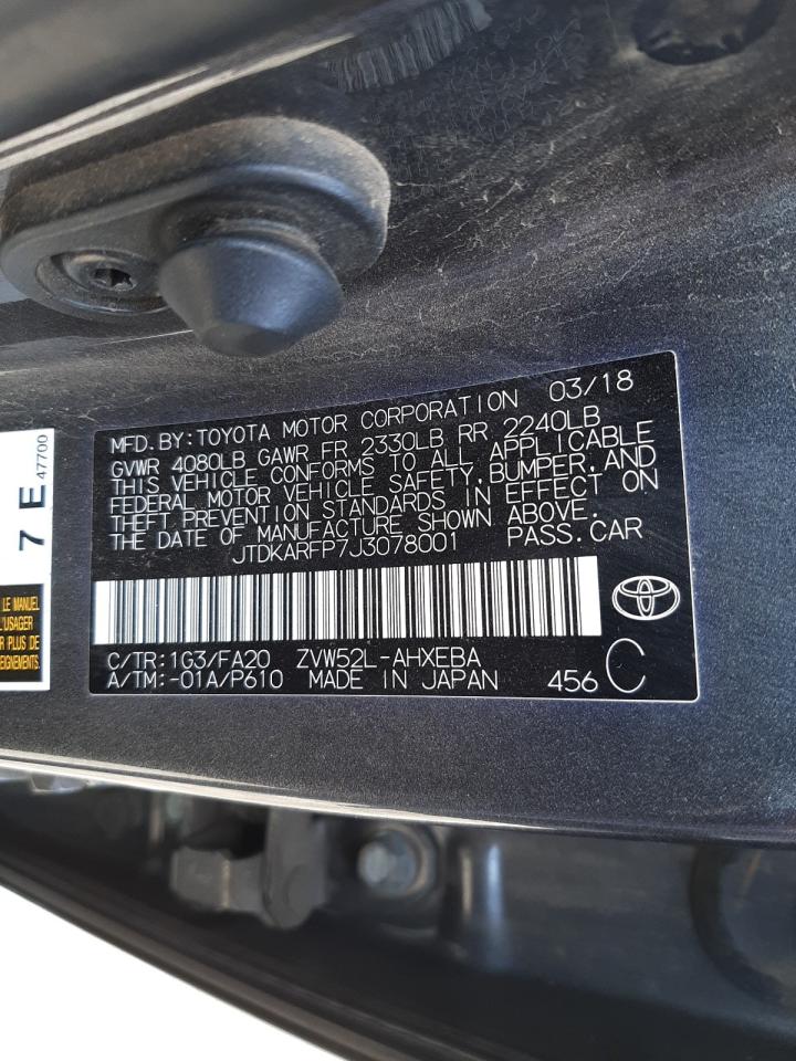 Photo 10 from auction – 2018 TOYOTA PRIUS PRIM with VIN JTDKARFP7J3078001