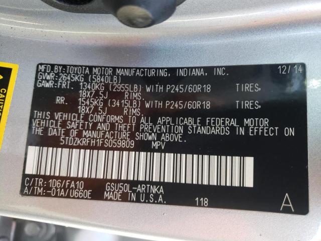 Photo 10 from auction – 2015 TOYOTA HIGHLANDER with VIN 5TDZKRFH1FS059809