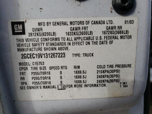 Photo 10 from auction – 2003 CHEVROLET SILVERADO with VIN 2GCEC19V131267223