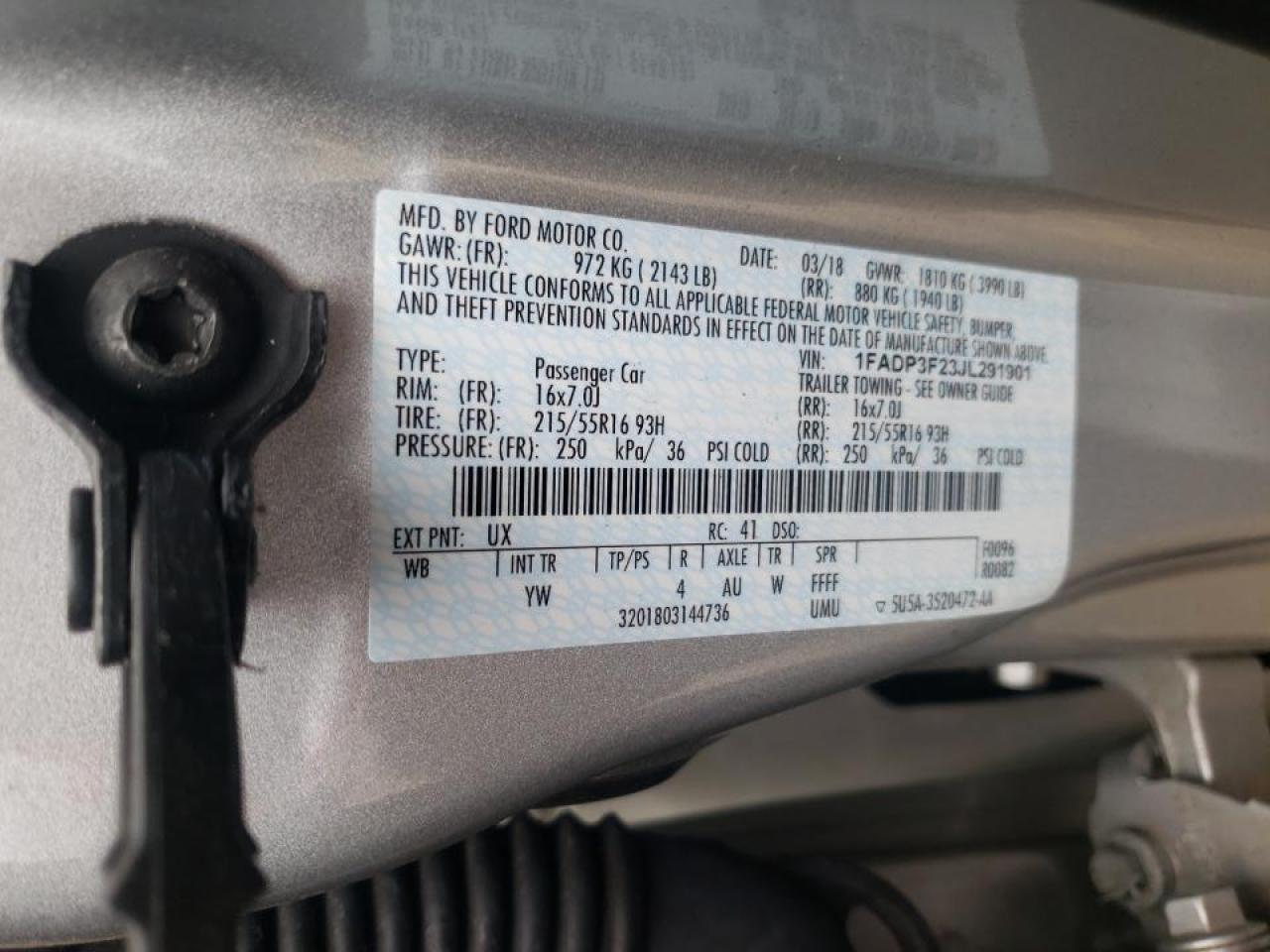 Photo 10 from auction – 2018 FORD FOCUS SE with VIN 1FADP3F23JL291901