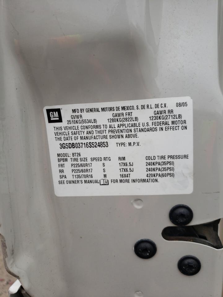 Photo 10 from auction – 2006 BUICK RENDEZVOUS with VIN 3G5DB03716S524853