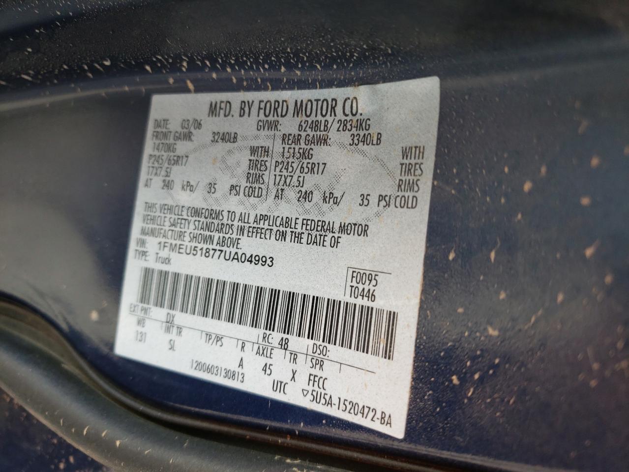 Photo 10 from auction – 2007 FORD EXPLORER S with VIN 1FMEU51877UA04993