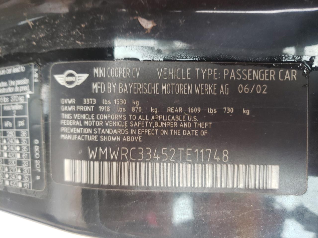 Photo 10 from auction – 2002 MINI COOPER with VIN WMWRC33452TE11748