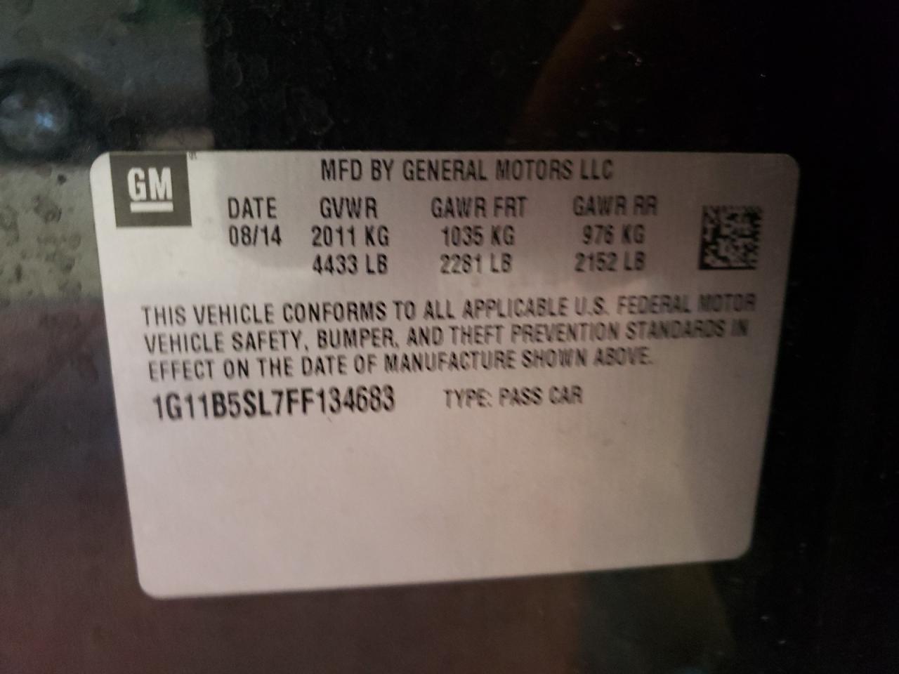 Photo 10 from auction – 2015 CHEVROLET MALIBU LS with VIN 1G11B5SL7FF134683