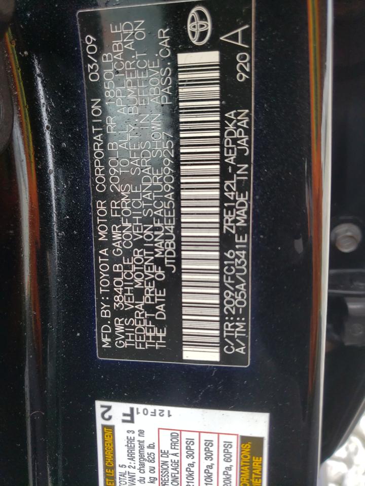Photo 10 from auction – 2010 TOYOTA COROLLA BA with VIN JTDBU4EE5A9099257