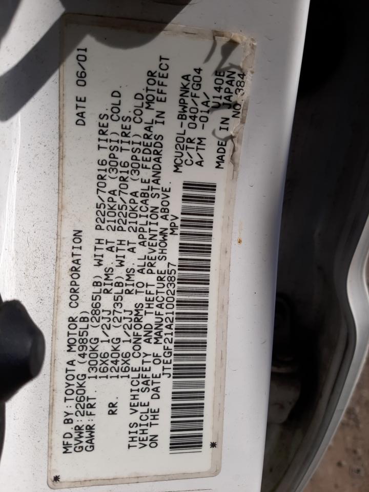 Photo 10 from auction – 2001 TOYOTA HIGHLANDER with VIN JTEGF21A210023857