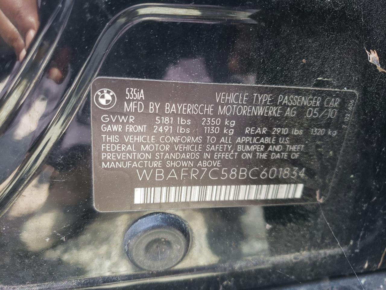 Foto 10 de la subasta – 2011 BMW 535 I con VIN WBAFR7C58BC601834