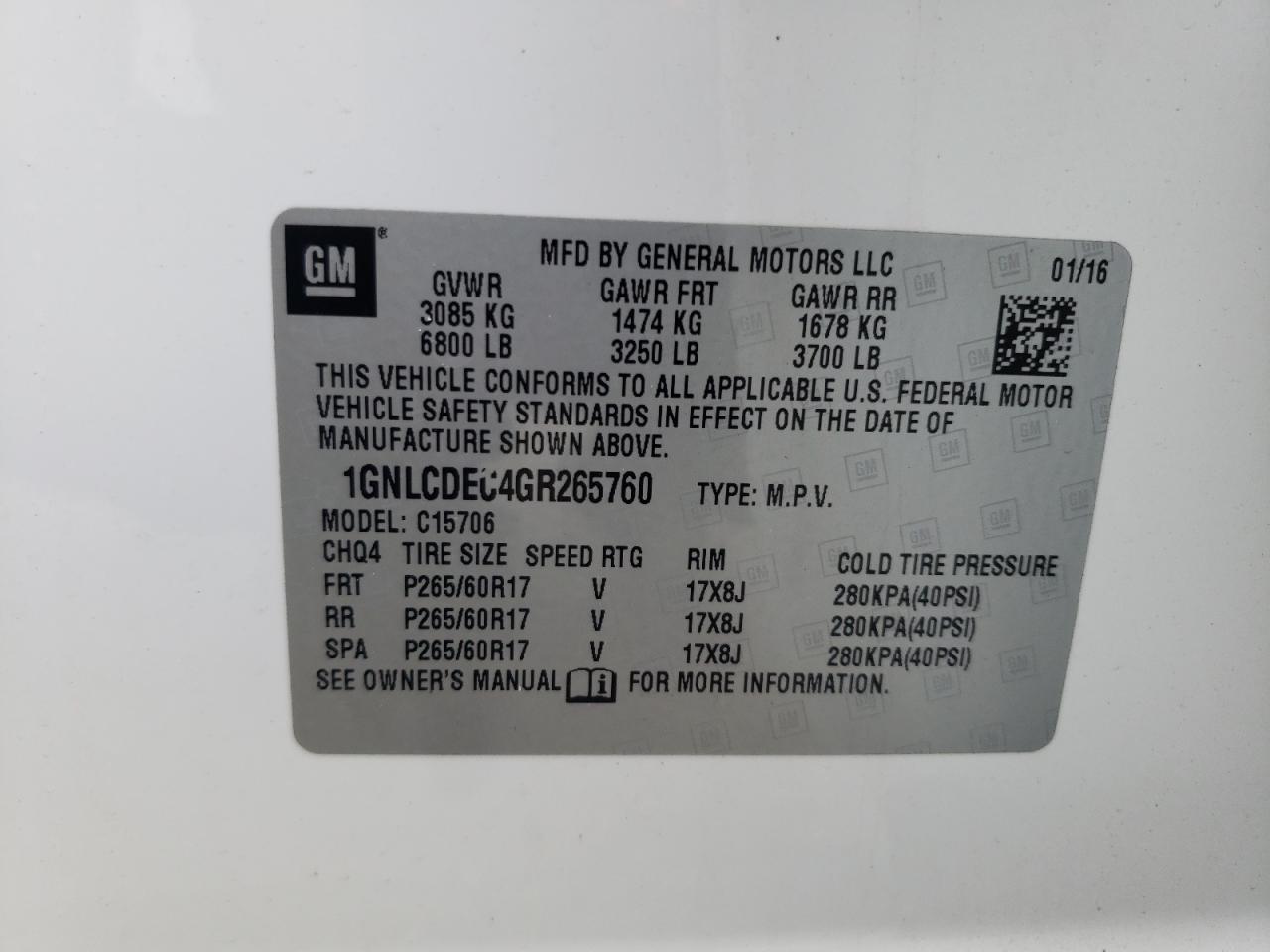 Photo 10 from auction – 2016 CHEVROLET TAHOE POLI with VIN 1GNLCDEC4GR265760