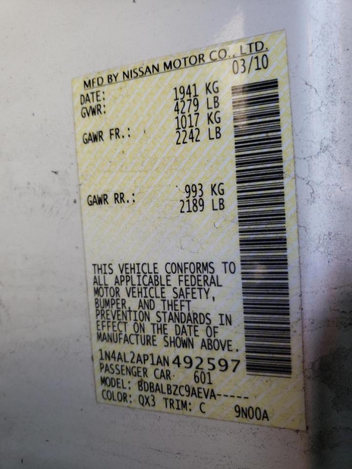 Foto 10 de la subasta – 2010 NISSAN ALTIMA BAS con VIN 1N4AL2AP1AN492597