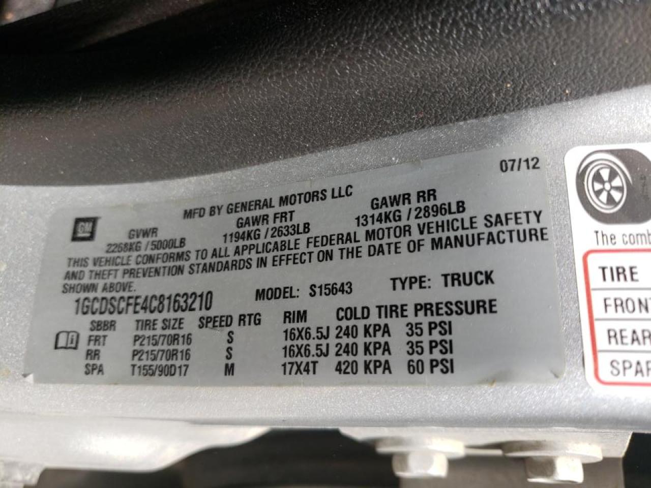 Photo 10 from auction – 2012 CHEVROLET COLORADO L with VIN 1GCDSCFE4C8163210