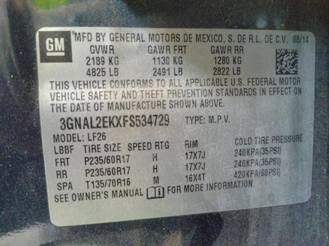 Photo 10 from auction – 2015 CHEVROLET CAPTIVA LS with VIN 3GNAL2EKXFS534729