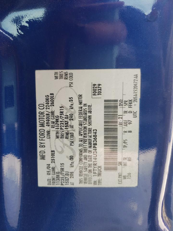 Photo 10 from auction – 2004 FORD RANGER SUP with VIN 1FTYR14U34PB36843