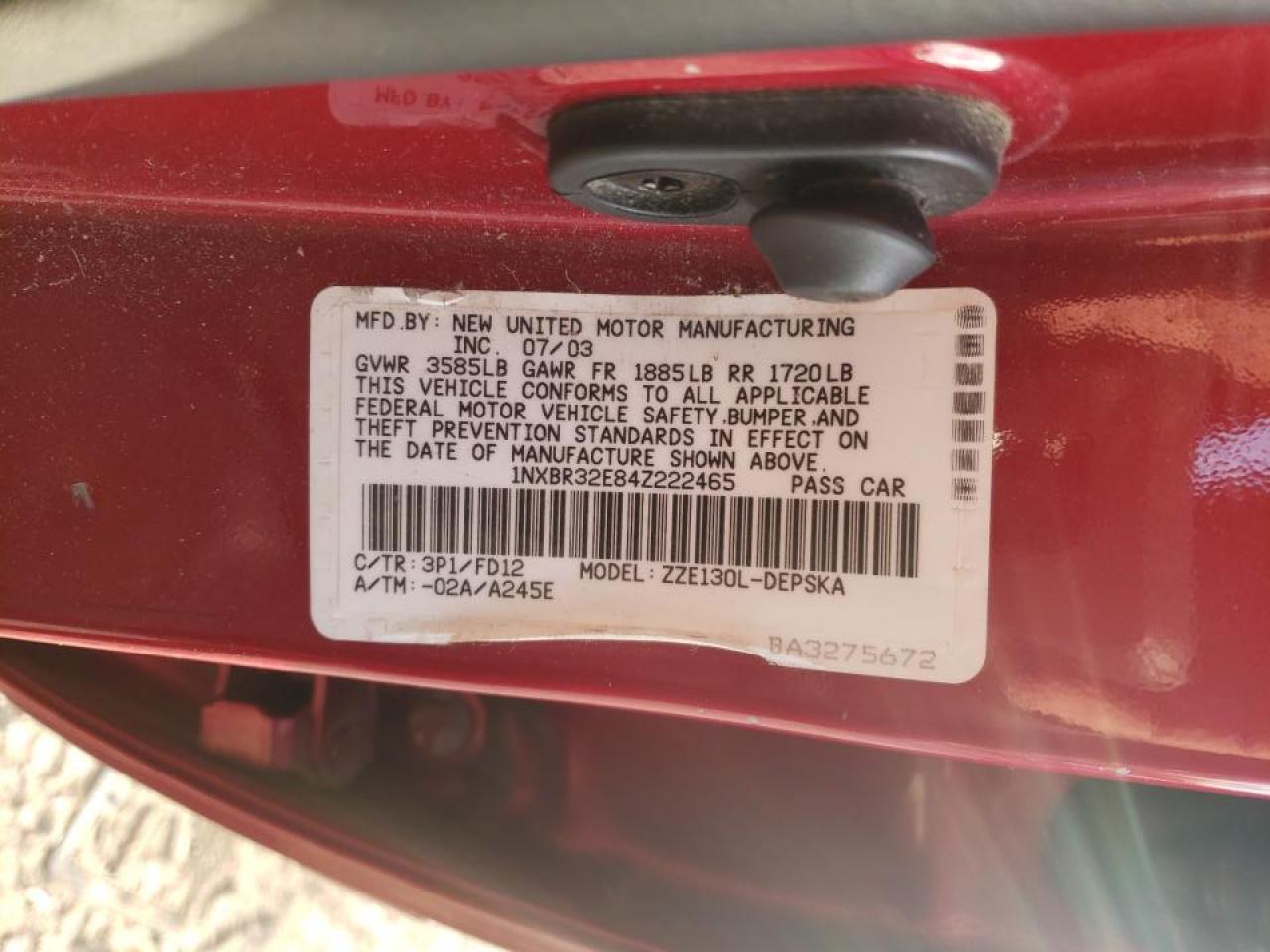 Photo 10 from auction – 2004 TOYOTA COROLLA CE with VIN 1NXBR32E84Z222465