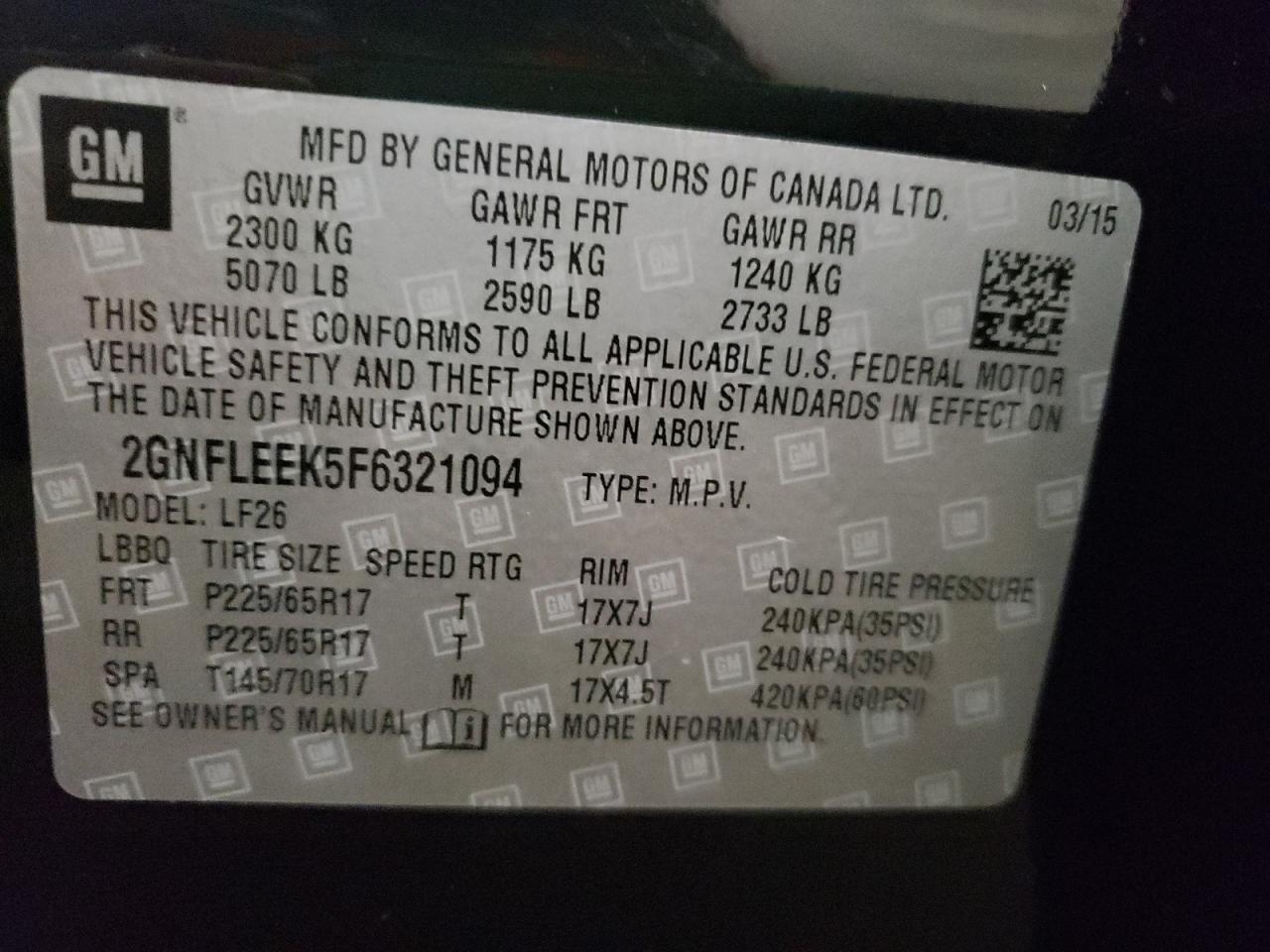 Zdjęcie 10 z aukcji – 2015 CHEVROLET EQUINOX LS z VIN 2GNFLEEK5F6321094