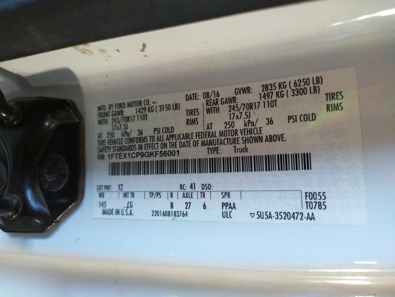 Photo 10 from auction – 2016 FORD F150 SUPER with VIN 1FTEX1CP9GKF56001