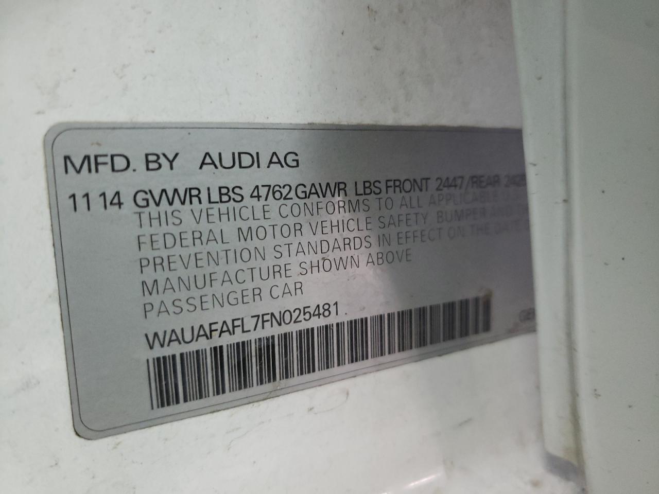 Photo 10 from auction – 2015 AUDI A4 PREMIUM with VIN WAUAFAFL7FN025481