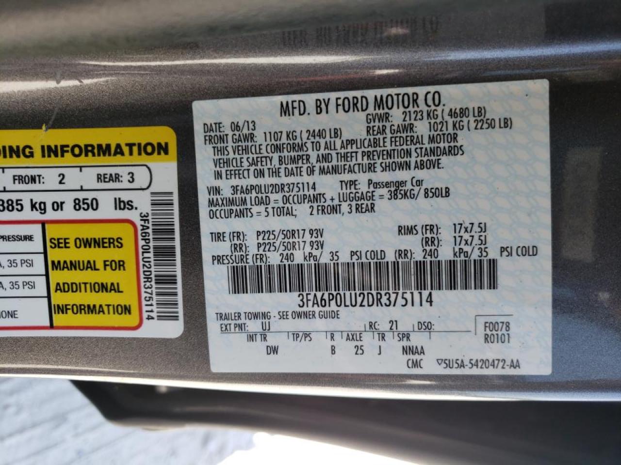Photo 10 from auction – 2013 FORD FUSION SE with VIN 3FA6P0LU2DR375114