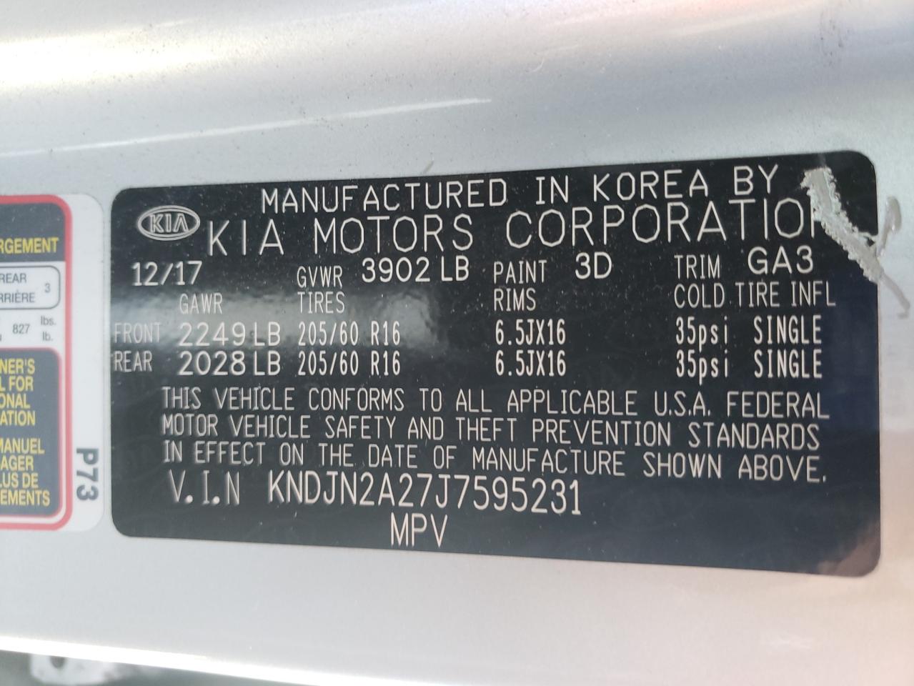 Photo 10 from auction – 2018 KIA SOUL with VIN KNDJN2A27J7595231