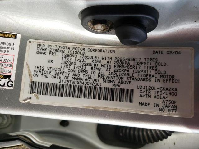 Photo 10 from auction – 2004 LEXUS GX470 with VIN JTJBT20X840042301