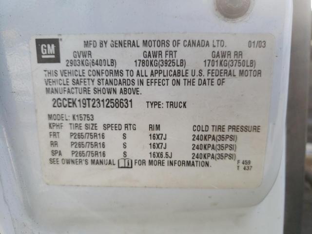 Photo 10 from auction – 2003 CHEVROLET SILVERADO with VIN 1GCHK23U13F171137
