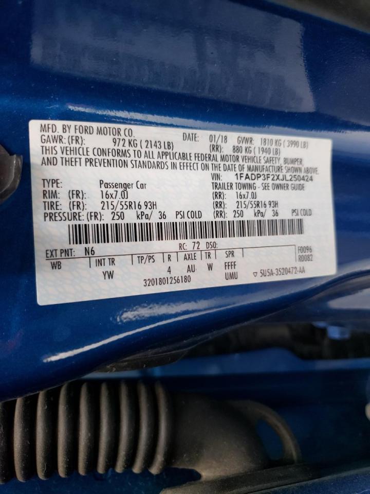 Photo 10 from auction – 2018 FORD FOCUS SE with VIN 1FADP3F2XJL250424