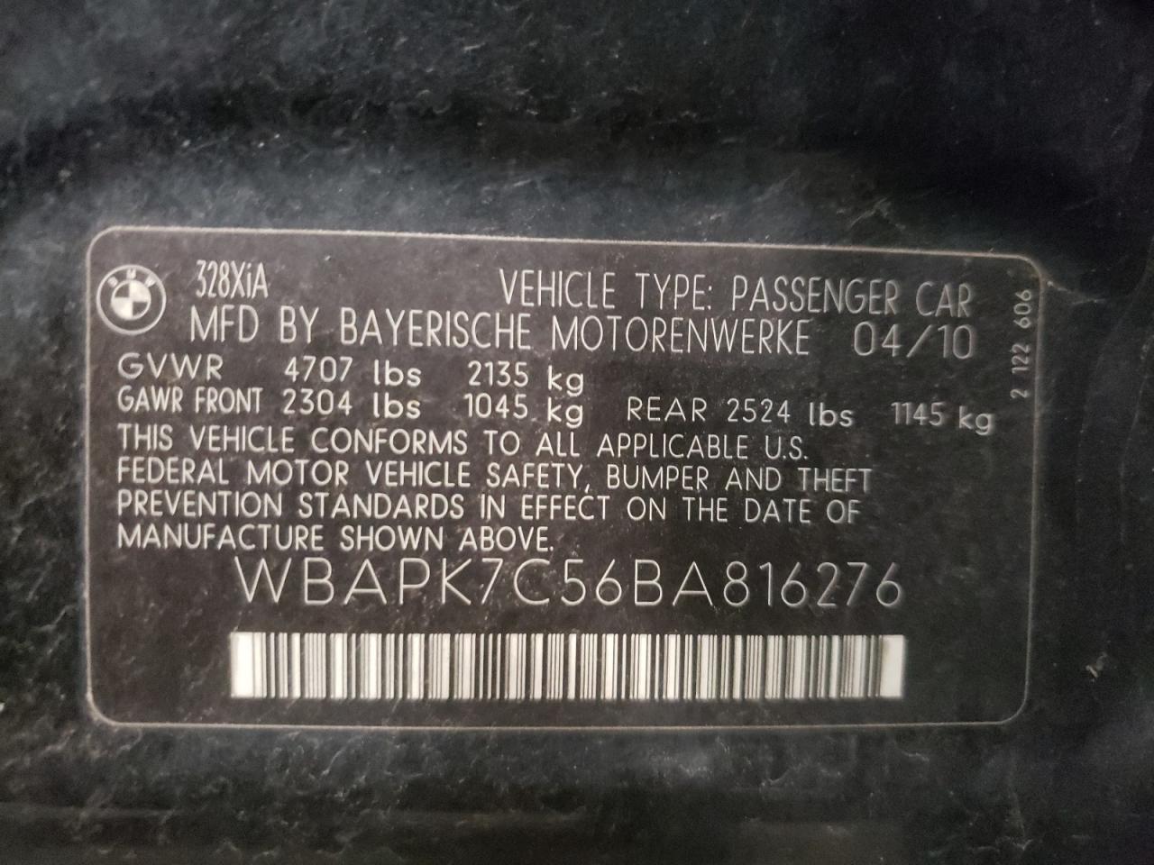 صورة رقم 10 من المزاد - 2011 BMW 328 XI مع VIN WBAPK7C56BA816276