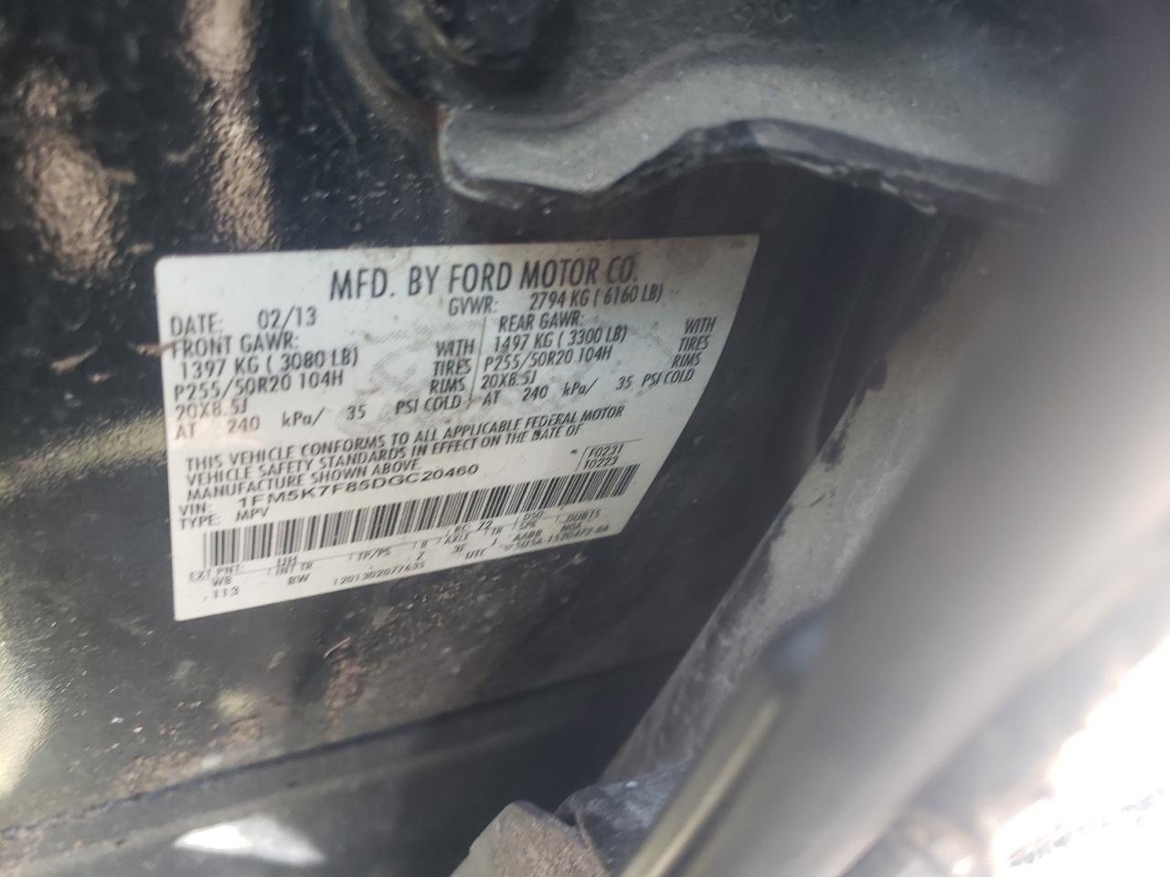 Photo 10 from auction – 2013 FORD EXPLORER L with VIN 1FM5K7F85DGC20460