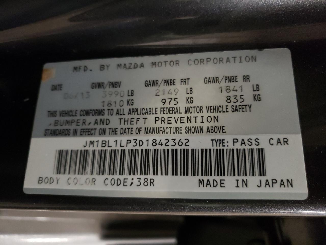 Photo 10 from auction – 2013 MAZDA 3 I with VIN JM1BL1LP3D1842362