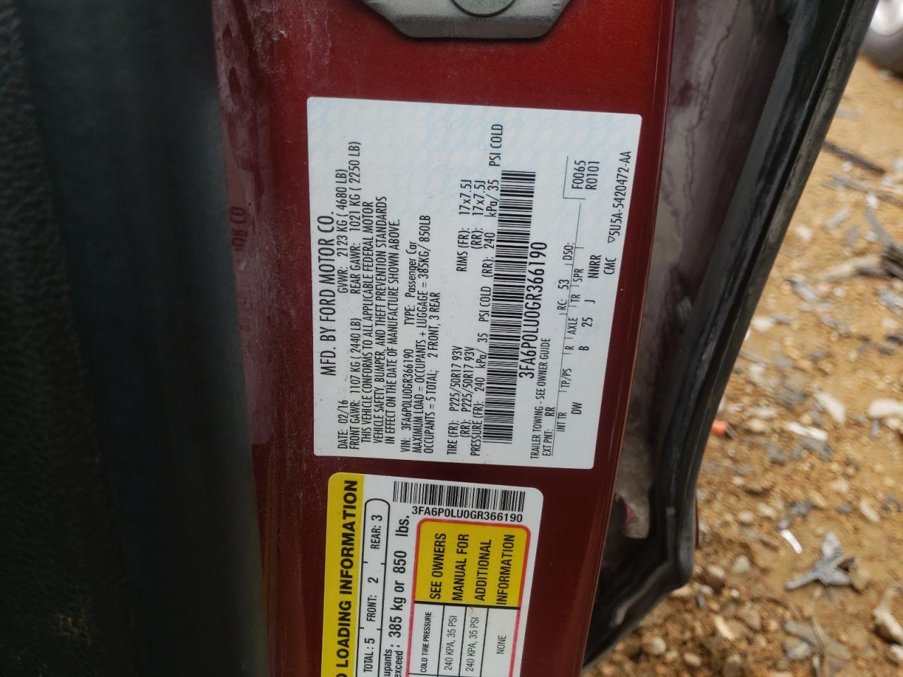 Photo 10 from auction – 2016 FORD FUSION SE with VIN 3FA6P0LU0GR366190